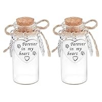DELORIGIN 2 Stück Gedenkflasche Aus Glas Mit Tierhaaren Wunschflasche Aus Glas Mit Herzanhänger Und Korkverschluss Andenkenurne Für Hunde Und Katzen Für Die Asche Haustieren
