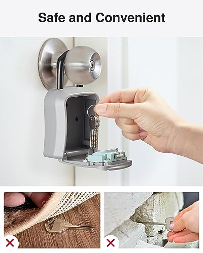 Puroma Key Lock Box, Portable Combination Lockbox Wall-Mounted Key Storage Box for House Keys, Resettable Code Safe Security Lock Box for Home, Office, Apartment Spare Key Storage (1 Pack, Silver)