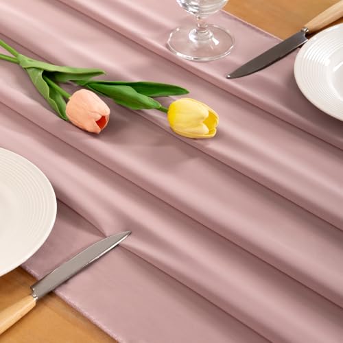 Socomi Dusty Rose Chiffon Table Runner Summer Boho Rustic 10ft 29x120 Inches Wedding Centerpiece Runner Decor Sheer Bridal Shower Birthday Party Decorations by Socomi - Image 2