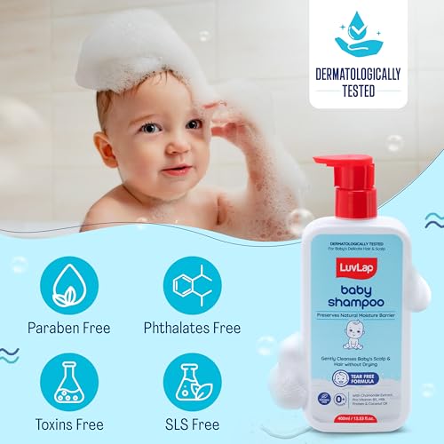 Image of LuvLap Milky Soft Baby Shampoo - 400ml, Tear Free Formula, with Milk Protein, Vitamin E & Coconut Oil, Shea Butter & Chamomile, Gentle Care for Baby's Soft Hair, No Paraben, Dermatologically Tested