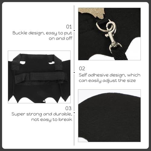 Image of Ipetboom Bunny Harness and Leash Set with Bell - 3pcs Halloween Rabbit Pulling Bat Wings Pet Suit for Guinea Pig Hamster Small Animals Apparel Chest Strap Walking Training Traction Rope Vest