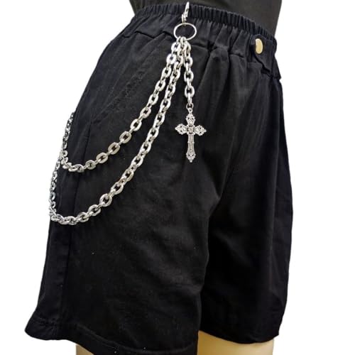 Punk Pants Chain Hip Hop Cross Sword Star Rivet Charm Layered Jeans Chains Wallet Chain Vintage Rock Chains for Women Men Halloween Jewelry Clothing Accessories2