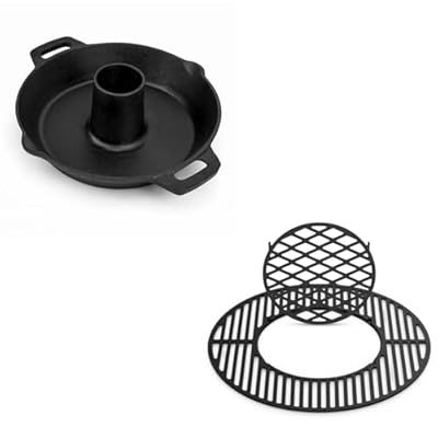 Skyflame Charkettle Gourmet BBQ System Cast Iron 21.5 Inch Grill Grate and Beer Can Chicken Holder with Roasting Pan