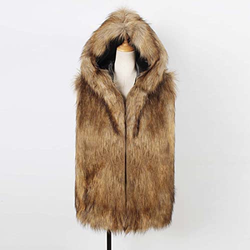 Amtfby Men's Warm Faux Fur Hooded Waistcoat Short Vest Jacket Coat Sleeveless Outwear Brown 3Xl #TOP5