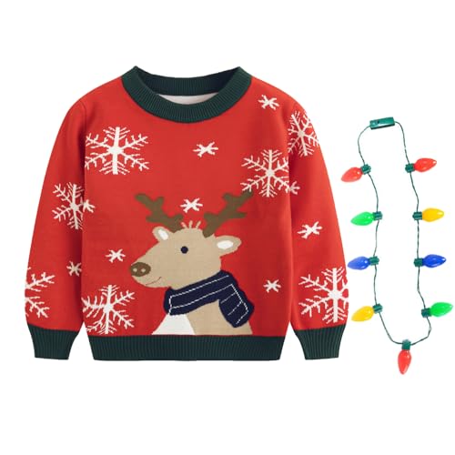 Image of Light Up Ugly Christmas Sweater Kids Girls Boys Snowman Reindeer Xmas Holiday LED Pullover Sweater 2-9 Yeas Old