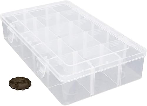 Vista 54 de Bettomshin Caja de almacenamiento de componentes de PP de 6.69 x 3.94 x 0.91 pulgadas, organizador de plástico, contenedor ajustable, 15 rejillas