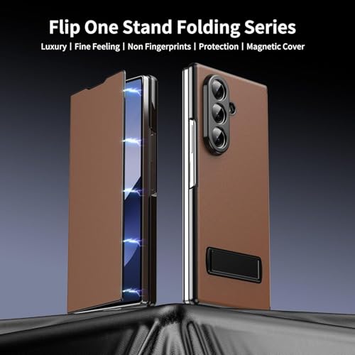 Image of TechTrendz for Samsung Galaxy Z Fold 7 Magnetic Flip Folding Case, Multi-Angle Bracket, Full Body Hinge Protective Slim Cover, Luxurious Business Leather Cover for Fold 7 Back Cover (Brown)