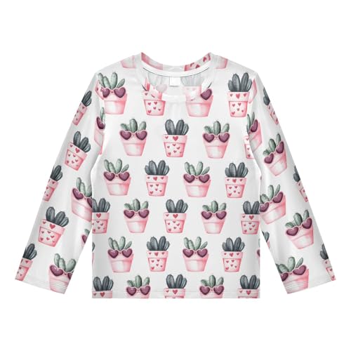 Cactus Heart Glasses Pattern Boys Rash Guard Swim Shirts Long Sleeve UPF 50+ Quick Dry Sun Protection Shirt Swimsuit Surf Tops for Toddler Kid Girl Fishing Swimming Outdoor 5-6T