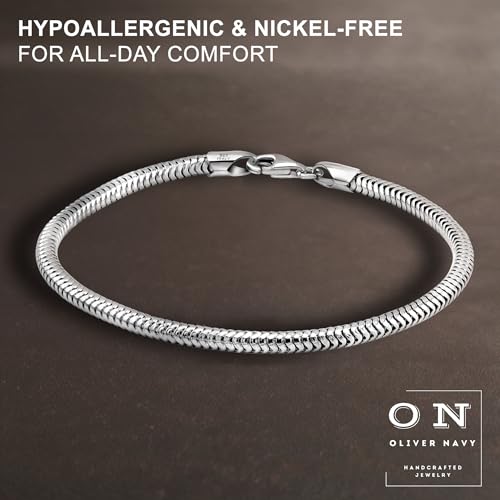 Oliver and Navy Sterling Silver Solid 3mm Snake Chain Bracelet for Women Men (7,8,9,10 Inches)4