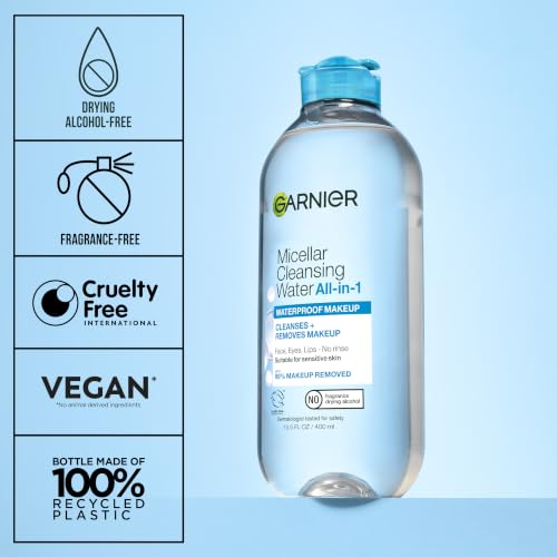 Image of Garnier SkinActive Micellar Cleansing Water, For Waterproof Makeup, 3.4 Fl Oz