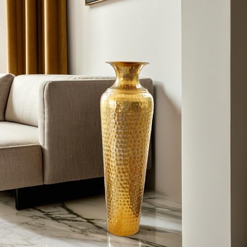 Image of Nostrae by Ekhasa Tall Big Metallic Flower Vase for Home Decor | Long Flower Vase Gift for Weddings, Housewarmings | Large Decorative Sofa Side Metal Vase for Living Room, Office & Bed Corner