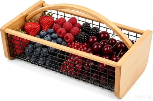 Garden Harvest Basket, Wooden Picking Basket,Sturdy Storage Basket for Fruits Vegetables Flowers Picnic and Home Organizing, For Vegetable Gardening and Harvest Gathering(Large pine with pattern) image 5