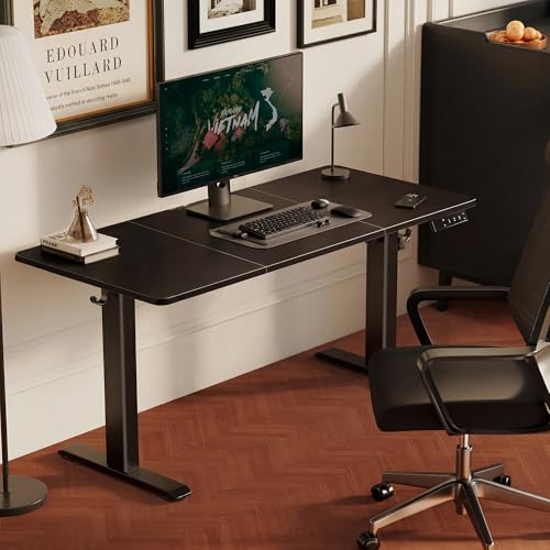 Image of YDN Electric Standing Desk Adjustable Height, 63 x 24 Inches Sit Stand up Desk with Memory Presets & Cable Management, Home Office Desk for Office & Computer Workstation, Black Frame /Black Top