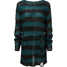 Killstar Sea Punk Teal Striped Gothic Emo Oversized Unisex Sweater-L