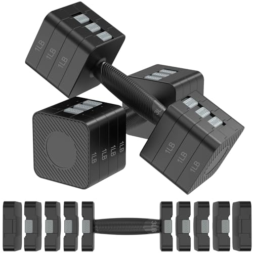 22LBS Adjustable Dumbbells Set, Hand Weights Sets with 5 Levels 3lb, 5lb, 7lb, 9lb, 11lb, Adjustable Weight Dumbbells for Women/Men Home Gym Full Body Workout