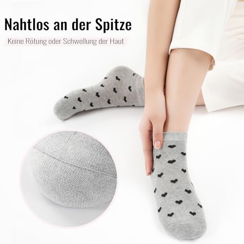 SukModen 10/20 Paar Sneaker Socken Damen 35-38 39-42, Baumwolle Kurze Sportsocken, Mehrfarbig Lustige Bunte Laufsocken mit Streifen Punkte Herzen 35-38 HUN