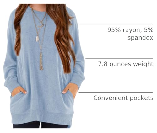 Image of Girls Shirts for 6-13 Years Long Sleeve Crewneck Tops with Pockets