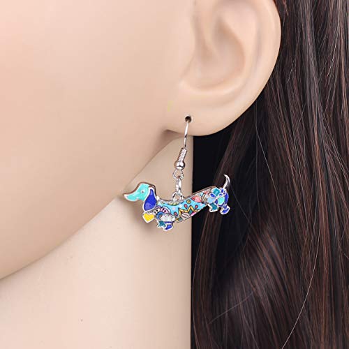 Duowei Antique Gold/Silver Plated Cute Dachshund Earrings Dog Pet Dangle Drop Jewelry Gifts For Women Girls Kids (Blue) #TOP1