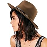 DRESHOW Women Classic Felt Fedora Wide Brim Floppy with Belt Buckle Panama Hat