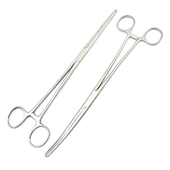 2-Piece Fishing Hemostat Forceps Set - Straight & Curved Locking Clamps, Black, Made In Pakistan