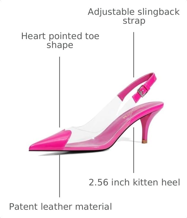 Image of Women's Kitten Heels Clear Slingback Closed Pointed Toe Pumps Low Heel Dress Shoes Sling Back Comfortable Transparent PVC