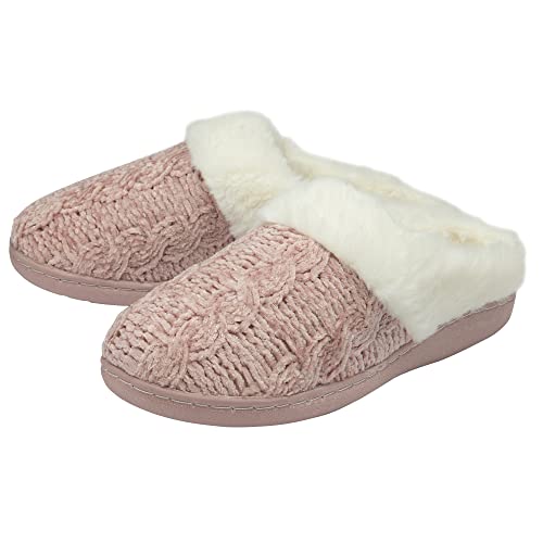 DUNLOP Ladies Slippers Slip On Knit Mules - Pink - UK 5