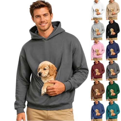 ZGTWHZY Sweatshirt With Dog Pouch,Mens Pet Pouch Hoodie With Pouch Kangaroo Dogs Cats Animal Holder Carrier Fall Winter Fleece Long Sleeve Hooded Pullover Sweatshirt,B-Dark Gray,XXL