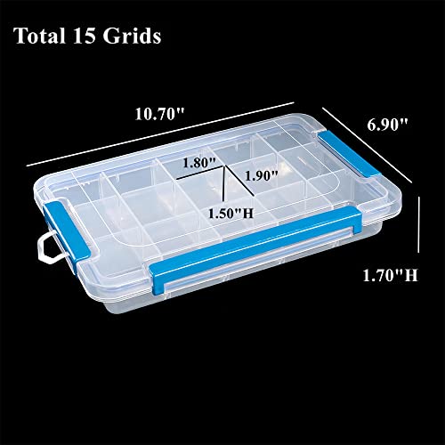 Bangqiao 2 Pack Adjustable Plastic Divider Storage Box Container For Bead, Button, Small Parts, 15 Grids, Clear #TOP1