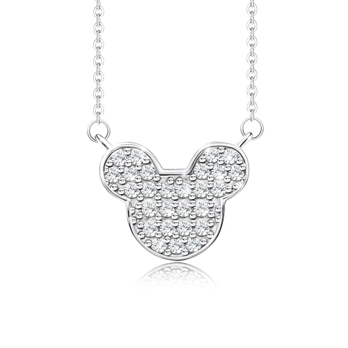 Cute Necklace for Girls Teens Women - Sterling Silver Mouse Pendant Necklace Hypoallergenic Cubic Zirconia Adjustable Dainty Lovely Necklace Fashion Jewelry Adorable Gifts for Christmas Daughter