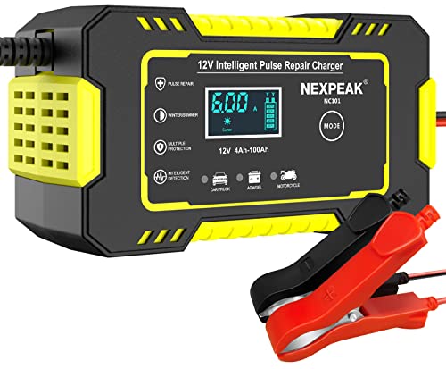 6A Chargeur Batterie Voitures, NEXPEAK 6A 12V Chargeur de Batterie Intelligent Moto Automatique Réparation Fonction Portable Chargeurs de Batterie pour Auto Moto Camion, AGM, Gel, Wet, SLA(Jaune)