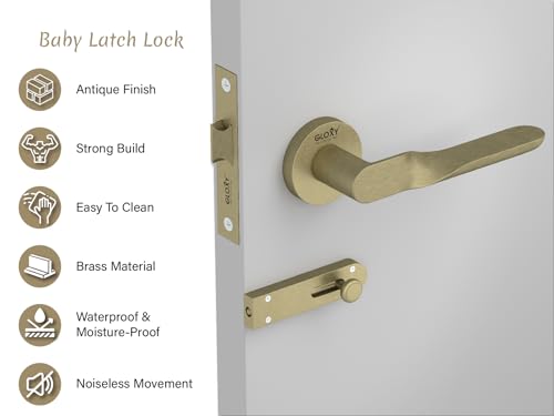 Image of GLOXY Mortise Tower Bolt for Bathroom Main Door Lock, Balcony Store Room Without Key Pull Handle Set with Brass Baby Latch for Balcony |Antique Finish (2 Years Warranty, Pack of 1)