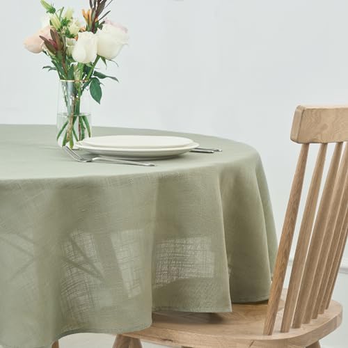 maxmill Lux Faux Linen Tablecloth with Slubby Texture Wrinkle Resistant Anti-Shrink Soft Table Cloth for Kitchen Dining Restaurant Tabletop for Event Holiday Dinner Round 70 Inch Sage Green by maxmill - Image 2