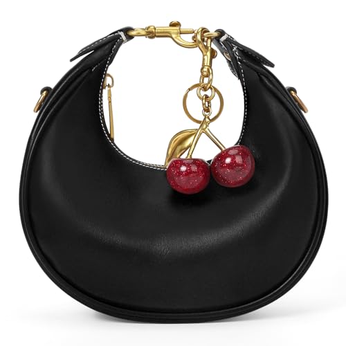 Image of JQWSVE Small Top Handle Bags for Women Mini Purses Cute Ladies Handbags Crescent Mini Crossbody Bags with Cherry