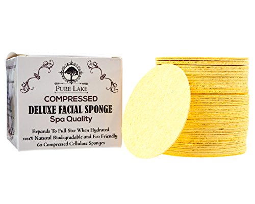 Facial Sponges/Face wash sponges / 60 Count Pure Lake Deluxe Compressed Facial Sponges/Compressed Natural Cellulose Sponge for Facial Cleansing. (60 pcs)
