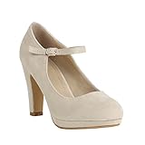  Damen Schuhe Plateau Pumps Lack Spangenpumps High Heels Blockabsatz 157227 Nude Brito 37 Flandell