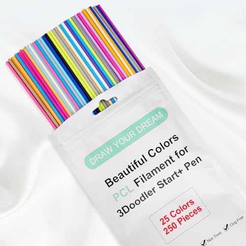 Kretrum 250 Strands 25 Colors 3D Doodler Refill Packs for 3Doodler Start+ Pen 2.5mm 3D Doodler Pen Refills PCL Only for 3Doodler Start+ Pen Each Color 10pcs Total 250 pcs