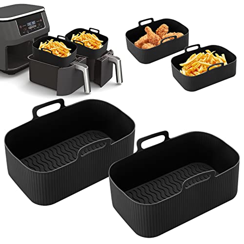 Firtink 2 fundas de silicona reutilizables para freidora de aire, cesta de silicona con asa de repuesto de papel pergamino para freidora de aire, horno, microondas (2 unidades) Cover