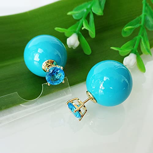 Navachi 18K Gold Plated Double Sided Blue Faux Pearl Beads Womens Fashion Elegant Candy Stud Az2880E Earrings #TOP7