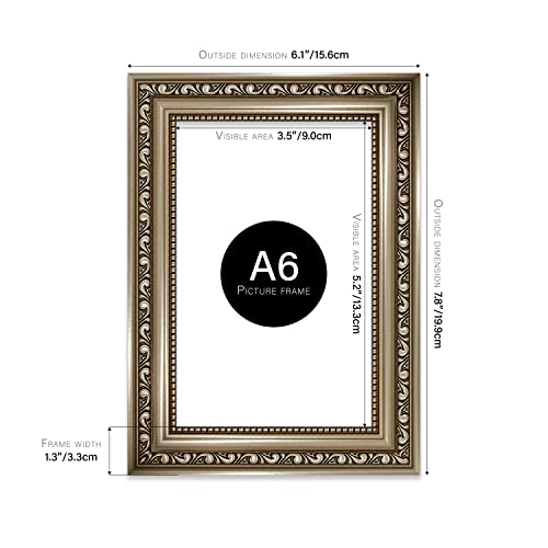 Almost Frameless A6 Gunmetal Ornate Picture Frame 4.1"x5.8"(10.5x14.8cm) Poster, Photo, Artwork, or Print. Elegant Style Portrait and Landscape Display with Wall Hooks