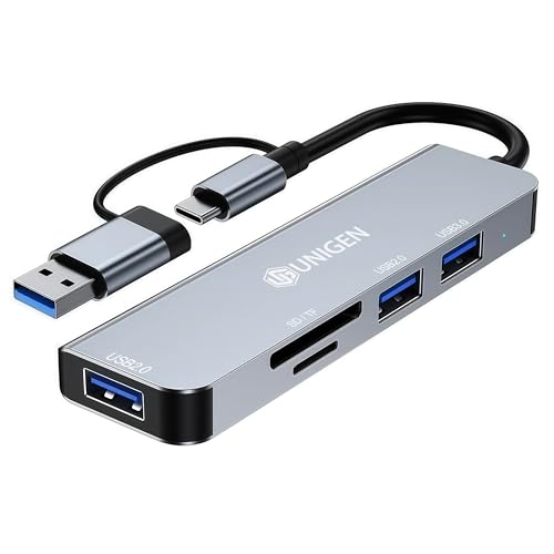 Image of UNIGEN 5-in-1 Multiport USB Hub with Dual USB-C & A Connector | High-Speed Transfer | USB 3.0 & 2.0 Ports | SD /TF Card Reader| Multiport Adapter for Windows, Mac, Linux, iPad