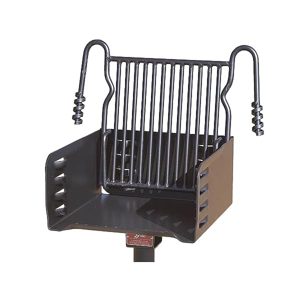 Pilot rock park style heavy duty steel outdoor bbq charcoal grill with cooking grate and 360 degree swivel post for camping or backyard black  urban country home decor