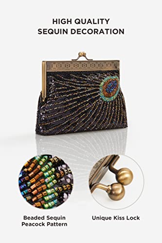Image of BABEYOND 1920s Flapper Peacock Clutch Vintage Gatsby Sequined Evening Handbag Beaded Bag