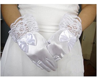 Flower Girls Wedding Gloves Pageant Evening Party Satin Bowknot Lace Short Gloves #TOP5