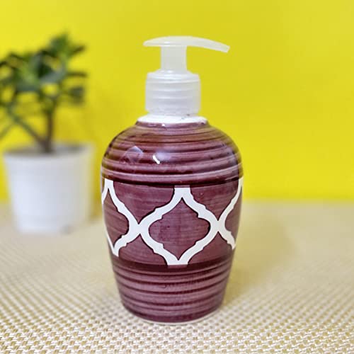 Image of Ceramic Liquid Soap Dispenser, 300 ml, Purple Brown | Refillable Pump Bottle for Hand Wash, Lotion, Shampoo & Kitchen Use, 1 Pieces