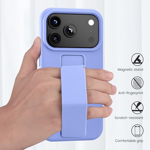 LAUDTEC Silicone Kickstand Case Compatible with iPhone 17 Pro, Vertical and Horizontal Stand Hand Strap Metal Kickstand Cover, Flexible Soft Liquid Silicone Stand Case for iPhone 17 Pro (Purple) by LT LAUDTEC - Used condition - Image 5