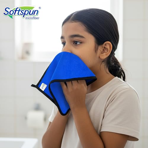 Image of SOFTSPUN Microfiber Baby Hand & Face Wipes 280 GSM 20x30 Cms 4 Piece Towel Set Blue! Super Soft & Comfortable for Newborn Baby and Kids Quick Drying Ultra Absorbent in Small Size.