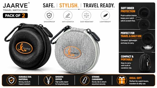 Image of JAARVE Armor-Shell Watch Travel Case - Crush-Resistant Single Watch Box with Scratch-Guard Zipper & Carabiner | Shockproof Portable Organizer for Luxury, Mechanical & Smartwatches Up to 54mm