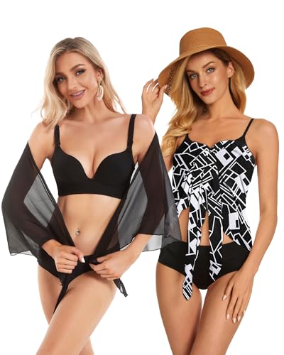 Image of CHICGAL 2 Pieces Women Beach Sarong Bathing Suit Wrap Skirt Sheer Bikini Swimsuit Cover Ups for Swimwear