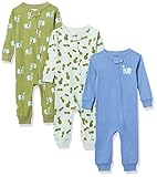 Amazon Essentials Unisex Baby Eng anliegender Schlafanzug aus Baumwolle ohne Fuß, 3er-Pack, Elefanten, 12 Monate