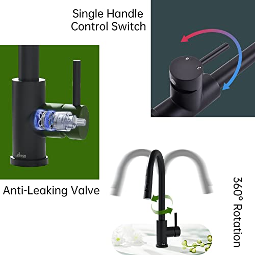 Black Kitchen Faucet With Soap Dispenser, Appaso Matte Black Kitchen Faucet With Pull Down Sprayer, 2-Mode Kitchen Sink Faucets Black, Modern Kitchen Faucet For Rv/Bar Sink, Durable Stainless Steel #TOP4